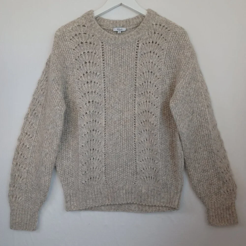 Rails Sweater Mara Teddy Crew Neck Pullover Alpaca Wool Blend Pointelle Knit Med